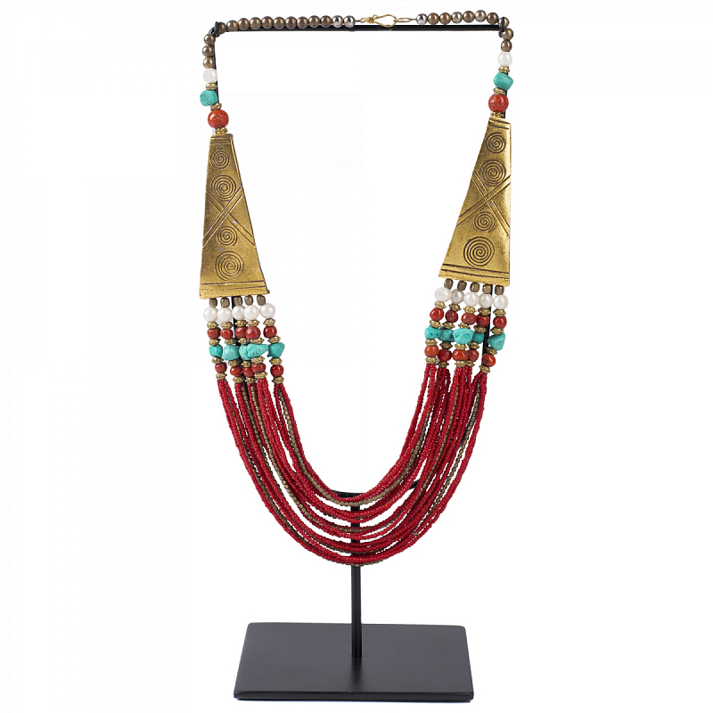 Ожерелье на подставке NECKLACE RED AND BRASS Латунь Красный в Ижевске | Loft Concept 