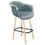 Барный стул со спинкой и мягкой обивкой с ромбами на 4-х деревянных ножках Голубой Велюр Ava Charm варинант исполнения - 1 | Loft Concept в Ижевске