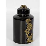 Банка с крышкой из фарфора с бронзовым цветочным элементом Eden Garden варинант исполнения - 2 | Loft Concept в Ижевске