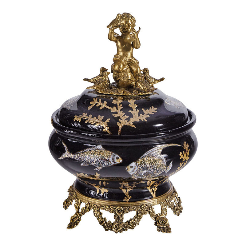 Шкатулка черного цвета с бронзовым ангелом Eden Garden Черный Бронза в Ижевске | Loft Concept 