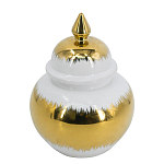 Ваза белая с крышкой и золотистыми фрагментами 24 см Chinoiserie Ceramics варинант исполнения - 1 | Loft Concept в Ижевске