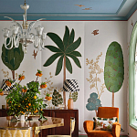 Обои с вышивкой ручной работы Mughal Trees Original colourway on linen варинант исполнения - 5 | Loft Concept в Ижевске