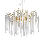 Люстра золотого цвета с декоративными ветками и длинными прозрачными стеклянными подвесами в форме сосулек Droplet Chandelier варинант исполнения - 1 | Loft Concept в Ижевске