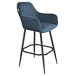 Барный стул со спинкой и подлокотниками на 4-х металлических ножках Douglas Rhombus Синий Велюр варинант исполнения - 1 | Loft Concept в Ижевске