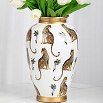 Ваза белая овальная с рисунком леопардов и золотыми акцентами LEOPARD Collection варинант исполнения - 2 | Loft Concept в Ижевске