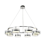 Люстра светодиодная с 8-ю прозрачными плафонами цилиндрической формы из акрила и стекла с пультом для регулировки света Glass Lamp Chromium варинант исполнения - 2 | Loft Concept в Ижевске
