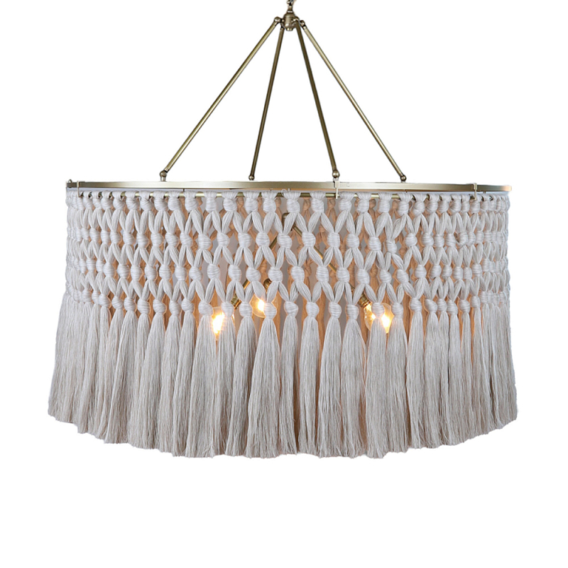Люстра круглая плетеная с бахромой Wicker Tassel Chandelier Молочный Люстра круглая плетеная с бахромой Wicker Tassel Chandelier Молочный в Ижевске | Loft Concept