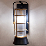 Настенный фонарь цилиндрической формы с рифленым стеклом в золотом каркасе на черном прямоугольном основании Eurofase варинант исполнения - 10 | Loft Concept в Ижевске