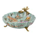 Блюдо из голубого фарфора с бронзовой птичкой Blue Garden варинант исполнения - 1 | Loft Concept в Ижевске