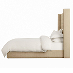 Кровать двуспальная бежевая с основанием из массива дерева с мягким изголовьем Flax Beds варинант исполнения - 2 | Loft Concept в Ижевске