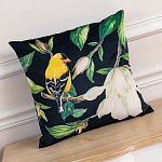 Декоративная подушка чёрная с изображением птиц и цветов Blooming Birds варинант исполнения - 2 | Loft Concept в Ижевске