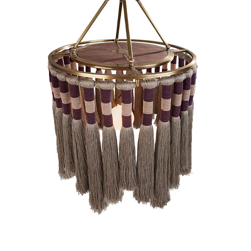 Люстра круглая плетеная с кисточками Walnut Chandelier Tassels Boho Style Орех Латунь Люстра круглая плетеная с кисточками Walnut Chandelier Tassels Boho Style Орех Латунь в Ижевске | Loft Concept