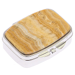 Таблетница карманная прямоугольная с 2-мя отделениями с зеркалом и накладкой из натурального камня Оникс Silver Stone Pillboxes варинант исполнения - 1 | Loft Concept в Ижевске