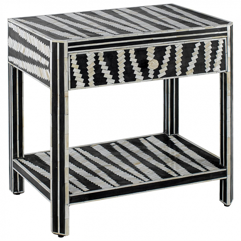 Тумбочка Black&white Indian Bone Inlay nightstand Черно-белый в Ижевске | Loft Concept 