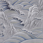 Обои ручная роспись Matsushima Waves Hokusai on Gun Metal dyed silk варинант исполнения - 2 | Loft Concept в Ижевске