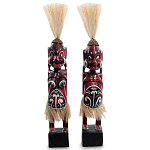 Комплект из 2-х деревянных статуэток Asmat Straw Headdress Statuettes Red Turquoise варинант исполнения - 4 | Loft Concept в Ижевске