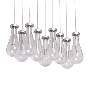 Люстра с 9-ю прозрачными плафонами из стекла в форме капли на прямоугольном потолочном основании цвета хром Lucid Rain 