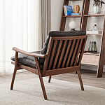 Кресло c каркасом из массива дерева и мягкой кожаной обивкой Walnut Armchair варинант исполнения - 4 | Loft Concept в Ижевске