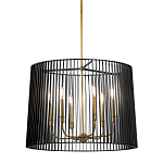 Люстра цвета латунь с 6-ю лампами свечами внутри цилиндрического абажура из черных металлических реек Kichler варинант исполнения - 1 | Loft Concept в Ижевске