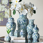 Ваза с крышкой и зелено-голубым рисунком на белом фоне 51 см Blue & White Ornament варинант исполнения - 6 | Loft Concept в Ижевске