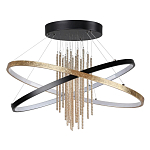 Люстра подвесная с 2-мя пересекающимися круглыми подвесами в черном и золотистом цвете и вертикальными подвесками Ring Horizontal варинант исполнения - 1 | Loft Concept в Ижевске