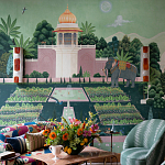 Обои ручная роспись Mahal Garden Original colourway on blue painted Xuan paper варинант исполнения - 1 | Loft Concept в Ижевске