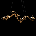 Люстра подвесная линейная с прозрачными стеклянными птичками на ветвях Serip Voa варинант исполнения - 7 | Loft Concept в Ижевске