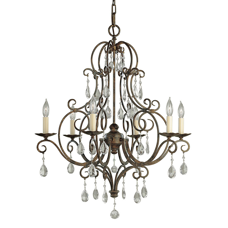 Люстра бронзового цвета с 6-ю лампами и подвесками из оптического стекла в классическом стиле Feiss Бронза Кремовый Прозрачное Стекло в Ижевске | Loft Concept 