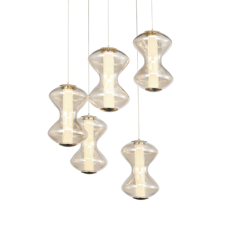 Люстра светодиодная с стеклянными волнообразными плафонами Amphora of Light Коньяк Золотой в Ижевске | Loft Concept 