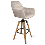 Барный стул со спинкой и подлокотниками на 4-х коричневых деревянных ножках Бежевый Велюр Ava Charm варинант исполнения - 1 | Loft Concept в Ижевске