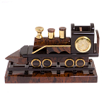 Часы настольные в виде паровоза из натурального камня Обсидиан Train Stone Clock варинант исполнения - 4 | Loft Concept в Ижевске