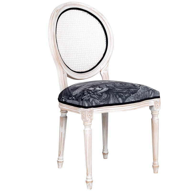 Стул с ротанговой спинкой Palace Gardens Stool Черно-белый Белый винтажная патина   в Ижевске | Loft Concept 