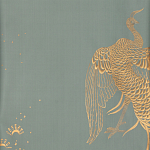 Обои ручная роспись в стиле Арт-деко Whistler Peacocks Golden colourway on Blue Grey dyed silk варинант исполнения - 1 | Loft Concept в Ижевске