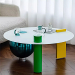 Дизайнерский журнальный стол с круглой белой столешницей на 3-х геометрических ножках Tajefox варинант исполнения - 3 | Loft Concept в Ижевске