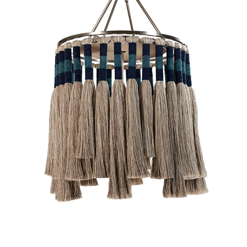Люстра круглая плетеная с кисточками цвета серый дуб Boho Tassel Chandelier Серый Синий Никель в Ижевске | Loft Concept 