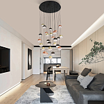 Люстра каскадная с черным круглым основанием 27 подвесов Celestial Waltz варинант исполнения - 5 | Loft Concept в Ижевске