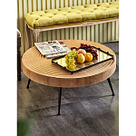 Журнальный столик с круглой фактурной столешницей из натурального дерева Vortex варинант исполнения - 6 | Loft Concept в Ижевске