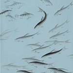 Обои ручная роспись Fishes Original colourway on Duck Egg dyed silk варинант исполнения - 2 | Loft Concept в Ижевске