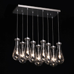 Люстра с 9-ю прозрачными плафонами из стекла в форме капли на прямоугольном потолочном основании цвета хром Lucid Rain  варинант исполнения - 3 | Loft Concept в Ижевске