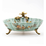 Блюдо из голубого фарфора с бронзовой птичкой Blue Garden варинант исполнения - 3 | Loft Concept в Ижевске