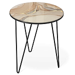 Стол журнальный с круглой столешницей из стекла на 3-х черных ножках Beige Marble варинант исполнения - 1 | Loft Concept в Ижевске