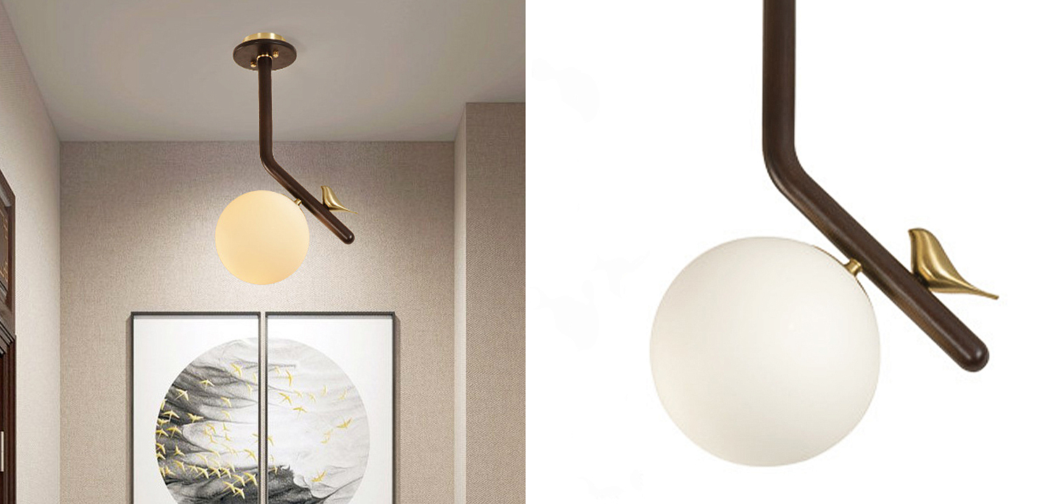 Потолочный светильник с птичкой Bird Wood Ring Ceiling Lamp Потолочный светильник с птичкой Bird Wood Ring Ceiling Lamp - Loft-Concept в Ижевске