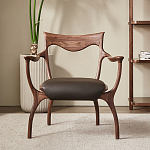 Стул деревянный с мягким сиденьем из коричневой натуральной кожи Moon Walnut Furniture варинант исполнения - 12 | Loft Concept в Ижевске