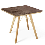 Стол обеденный с коричневой квадратной столешницей из керамики на четырех деревянных ножках Brown Ceramics варинант исполнения - 1 | Loft Concept в Ижевске