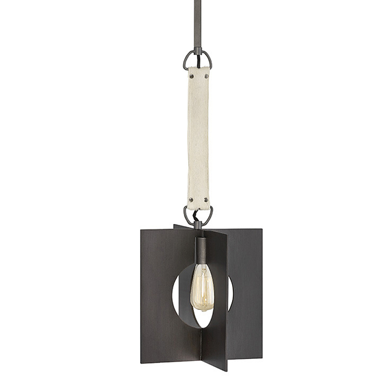 Подвесной светильник с графитовым плафоном и ремнем из натуральной воловьей кожи в индустриальном стиле Hinkley Графит Молочный в Ижевске | Loft Concept 