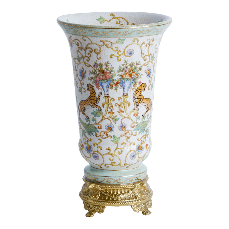 Ваза из фарфора на бронзовом основании Turquoise Blooming Garden Бронза Мульти в Ижевске | Loft Concept 