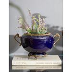 Чаша темно-синяя фарфоровая с бронзовыми ручками и ажурным ободком Eden Garden варинант исполнения - 2 | Loft Concept в Ижевске