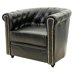 Кресло кожаное с мягкими подлокотниками на 4-х деревянных ножках Logan Leather Armchair black 2 варинант исполнения - 1 | Loft Concept в Ижевске