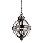 Подвесной светильник с прозрачным стеклянным плафоном в форме шара цвета никеля в индустриальном стиле на цепи 3 лампы Feiss варинант исполнения - 1 | Loft Concept в Ижевске