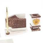 Настольный письменный набор из мрамора и лемезита с гербом и флагом России Marble Accessory варинант исполнения - 5 | Loft Concept в Ижевске